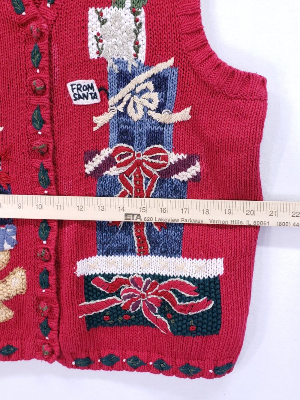 Tiara International Vintage Christmas Knit Sweater Vest Red Size Large Presents - Picture 5 of 15